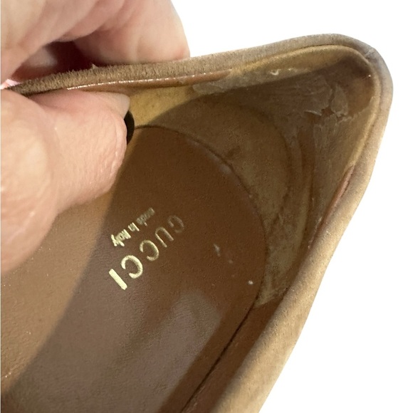 Gucci Suede Platform Heel 37 Tan Nude Soft Brown Ornate 4 1/2” Pump - Picture 9 of 10